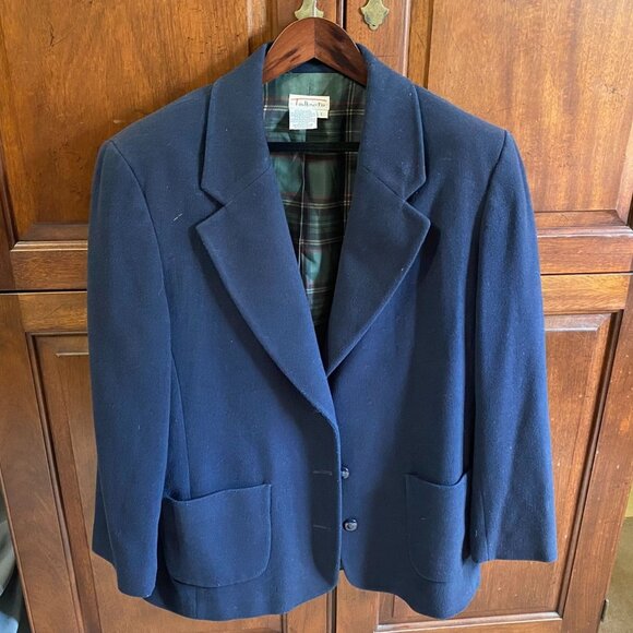 Talbots Women's Blazer Jacket Large Navy Blue Wool Blend Three Button Workwear - Picture 14 of 15